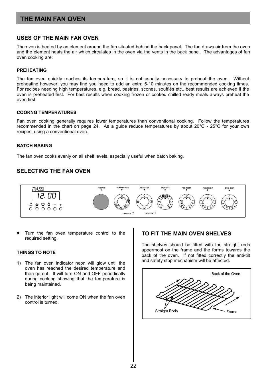 The main fan oven | Zanussi ZCE 7701 User Manual | Page 22 / 36