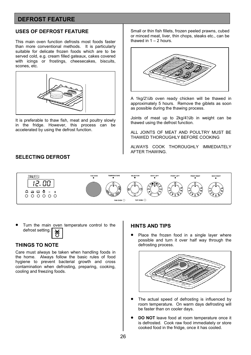 Defrost feature | Zanussi ZCE 7701 User Manual | Page 26 / 36