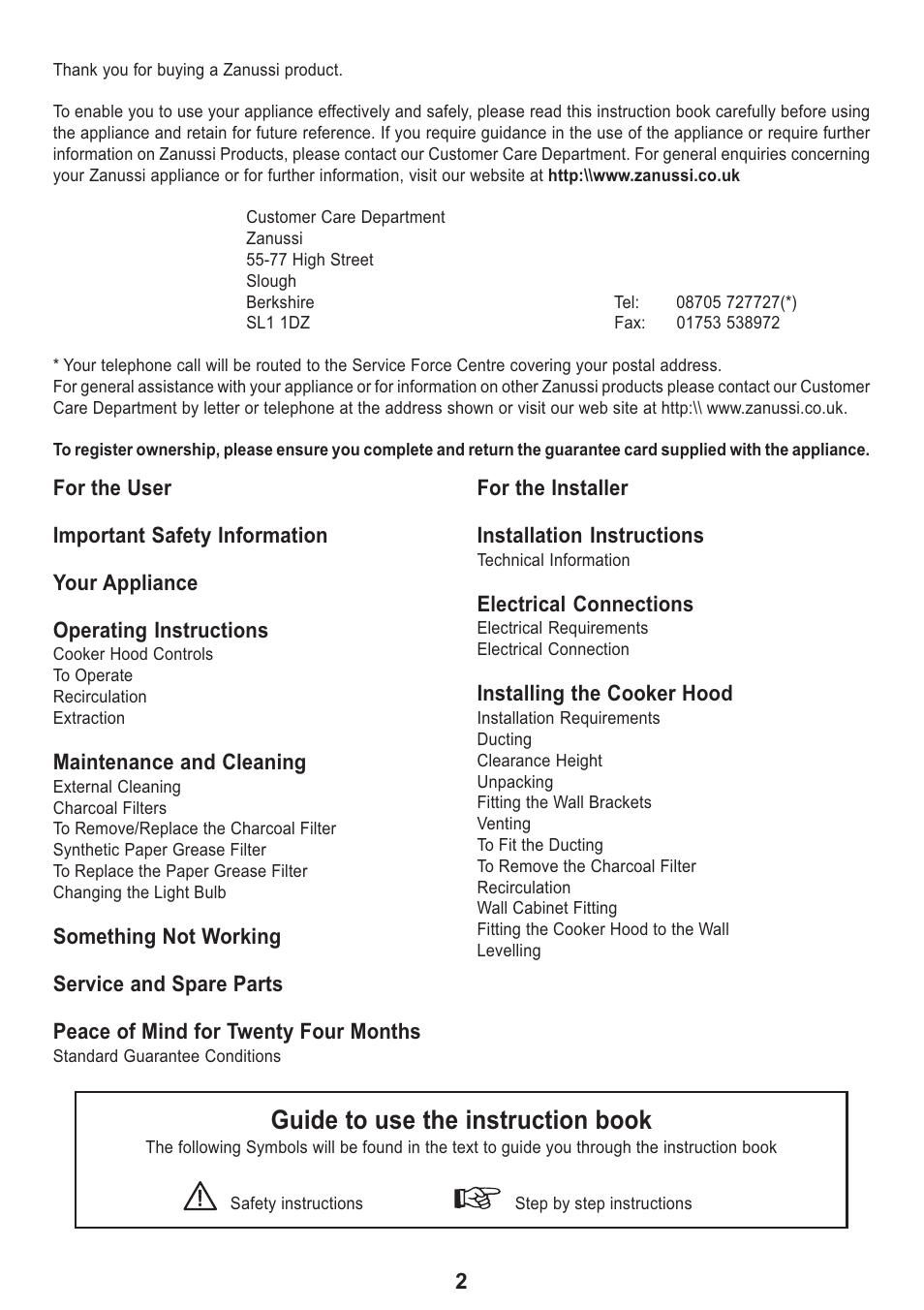 Guide to use the instruction book | Zanussi ZHT 610 User Manual | Page 2 / 20