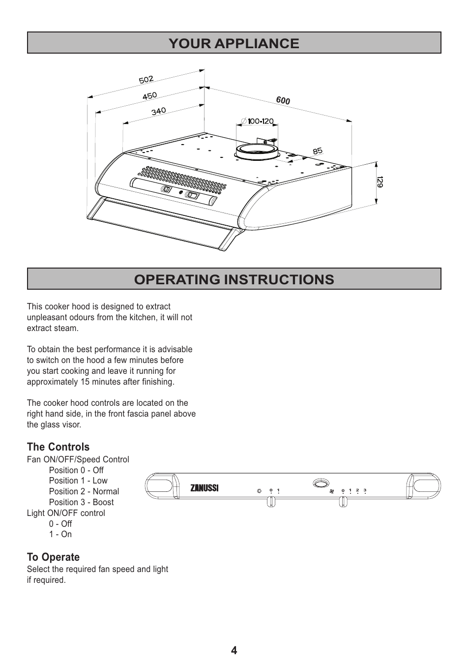 Your appliance operating instructions, The controls | Zanussi ZHT 610 User Manual | Page 4 / 20