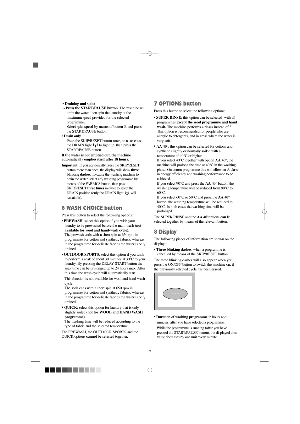 6 wash choice button, 7 options button, 8 display | Zanussi FJD 1466 S User Manual | Page 7 / 27