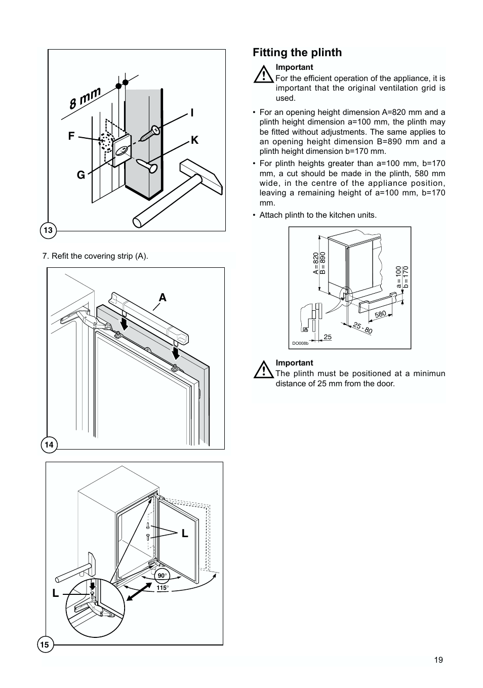 8 mm, Fitting the plinth, Gk i f | Zanussi ZUD 9124 A User Manual | Page 19 / 20