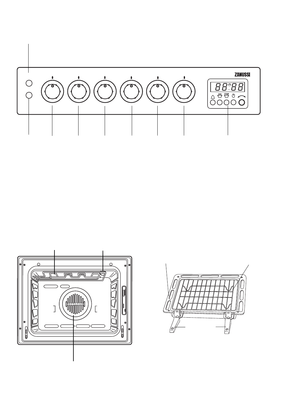 Control panel, The oven cavity, Accessories | Zanussi ZCE 620 X User Manual | Page 5 / 27