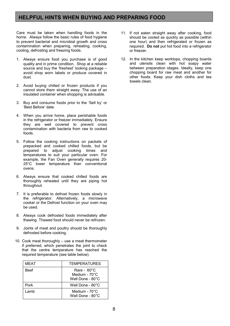 Helpful hints when buying and preparing food | Zanussi ZCM 1000X User Manual | Page 8 / 24