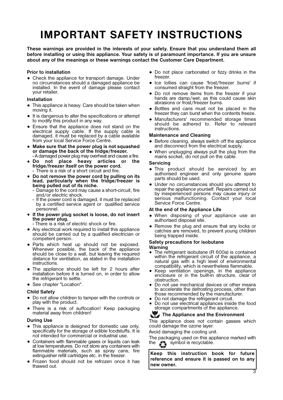 Impor | Zanussi ZEUC 0545 User Manual | Page 3 / 16