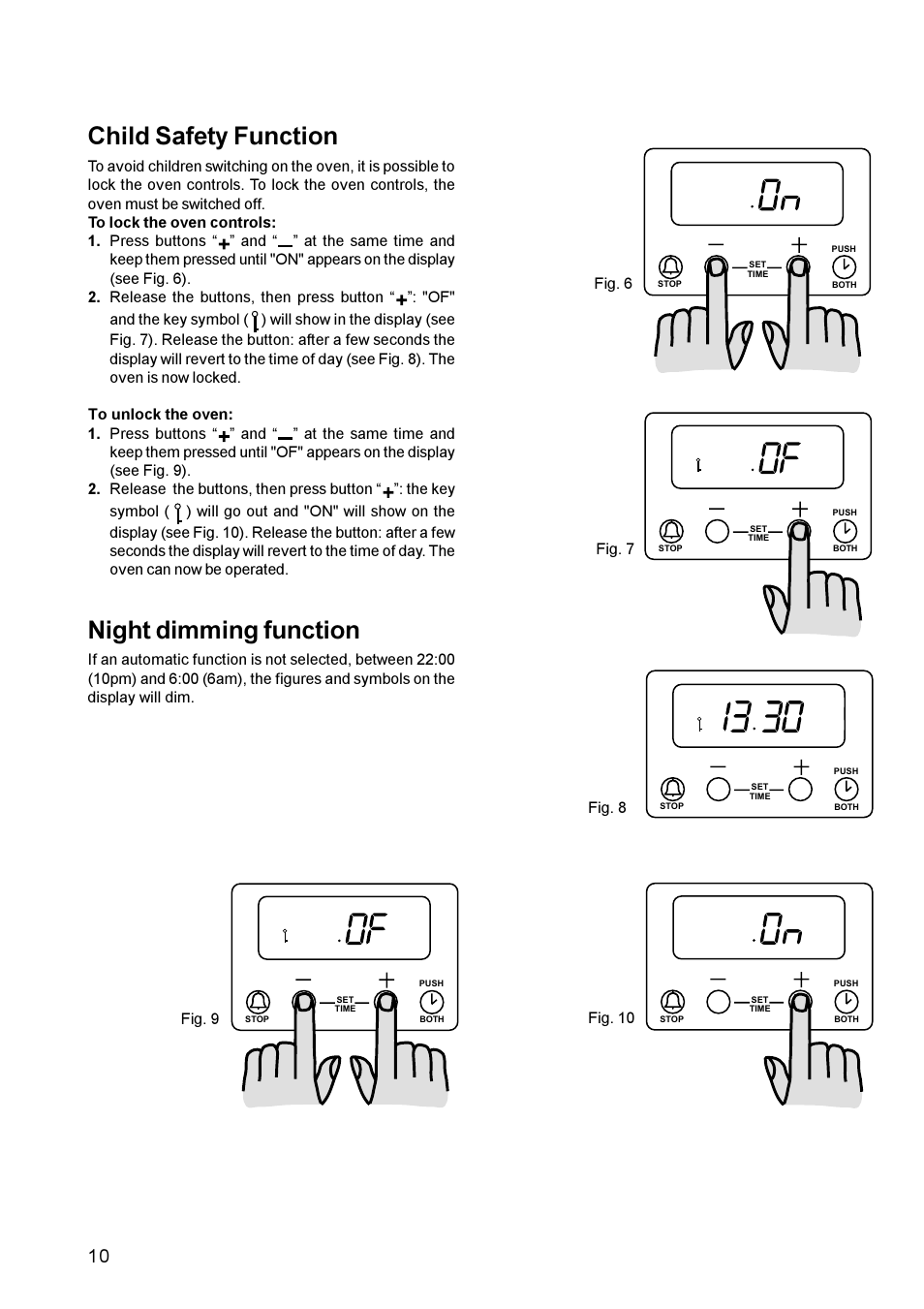 Child safety function, Night dimming function | Zanussi ZCE 611 User Manual | Page 10 / 24