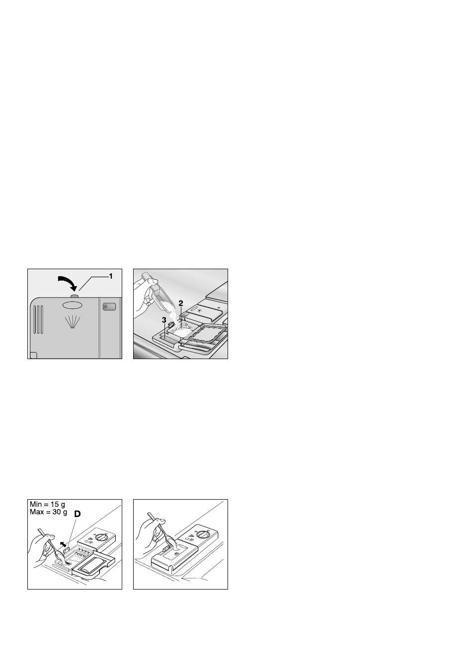 Use of detergent, Fill with detergent, Detergent tablets | Concentrated detergent, Use of "3 in 1" combi detergent tablets | Zanussi DA 6141 D User Manual | Page 18 / 24