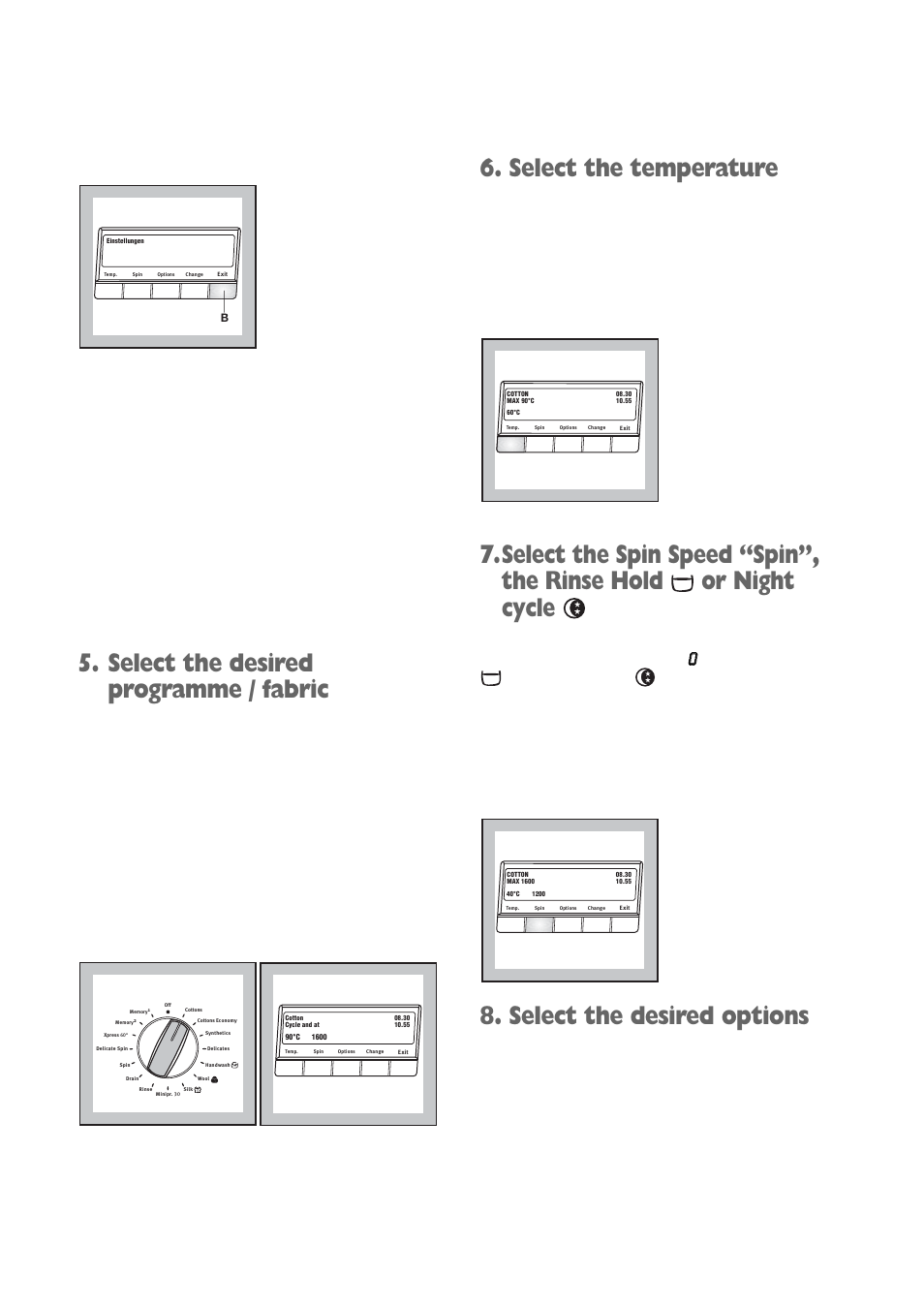 Select the desired programme / fabric, Select the temperature, Select the desired options | Zanussi ZWV 1651S User Manual | Page 14 / 32