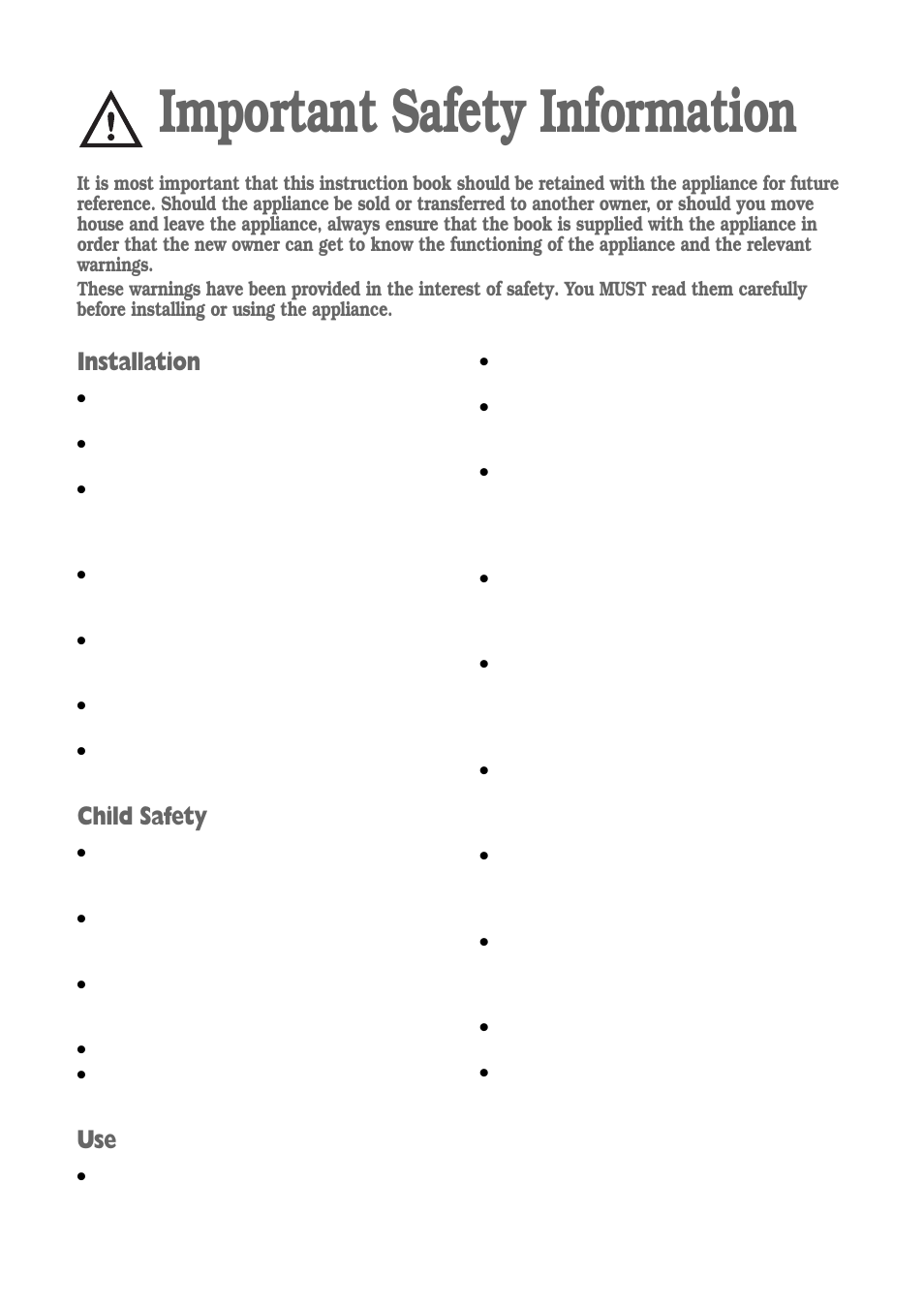Important safety information, Installation, Child safety | Zanussi ZWV 1651S User Manual | Page 2 / 32