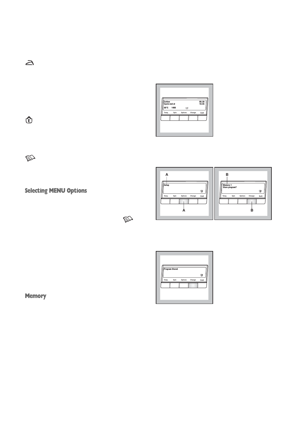 Selecting menu options | Zanussi ZWV 1651S User Manual | Page 9 / 32