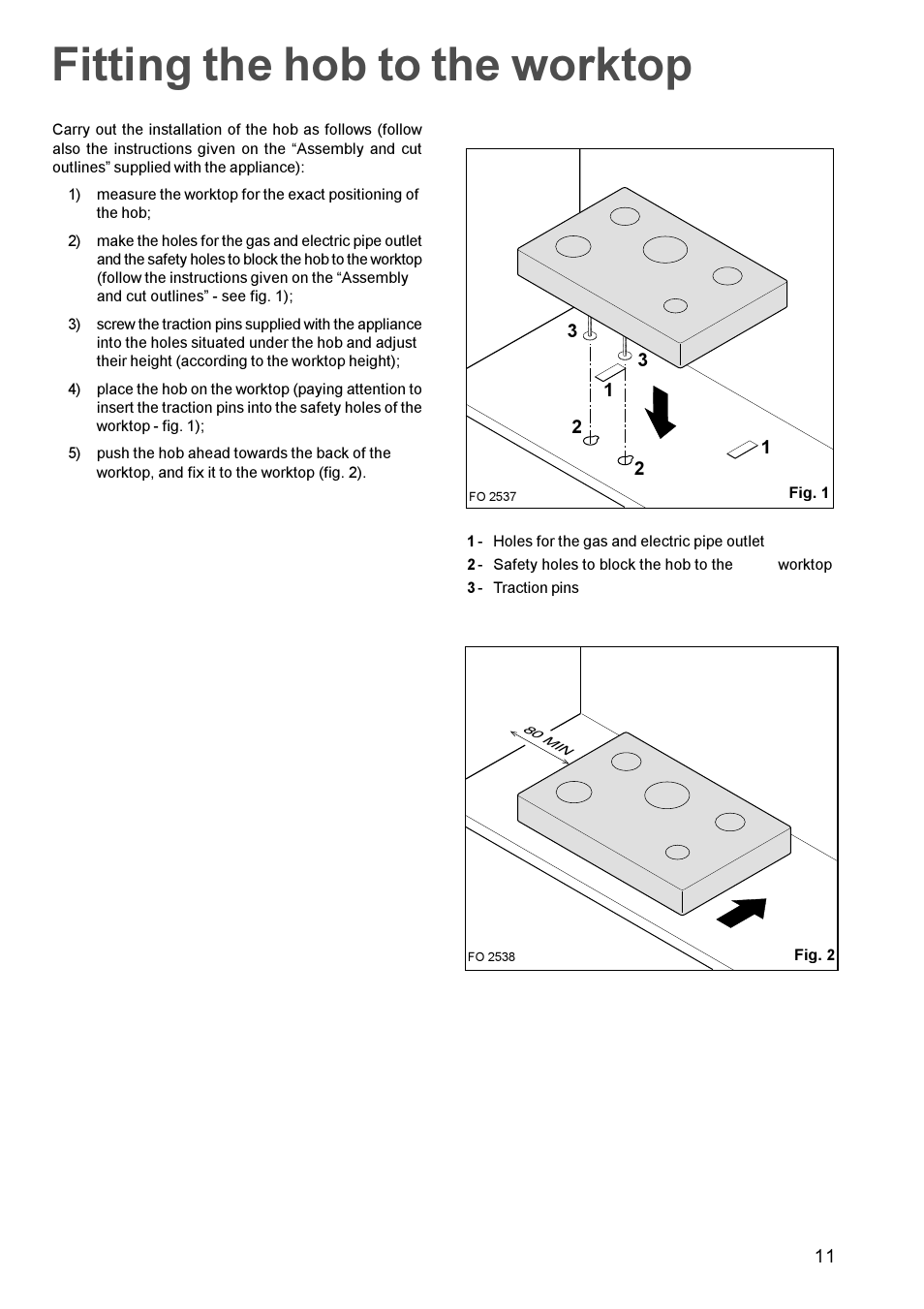 Fitting the hob to the worktop | Zanussi ZGP 982 User Manual | Page 11 / 16