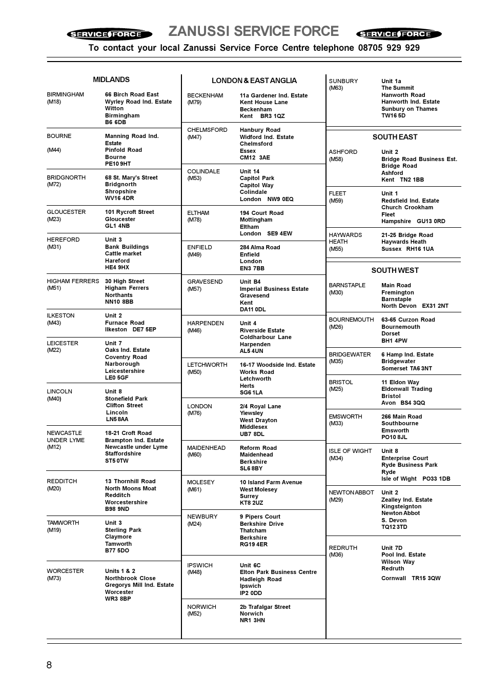 Zanussi service force | Zanussi ZGP 982 User Manual | Page 8 / 16