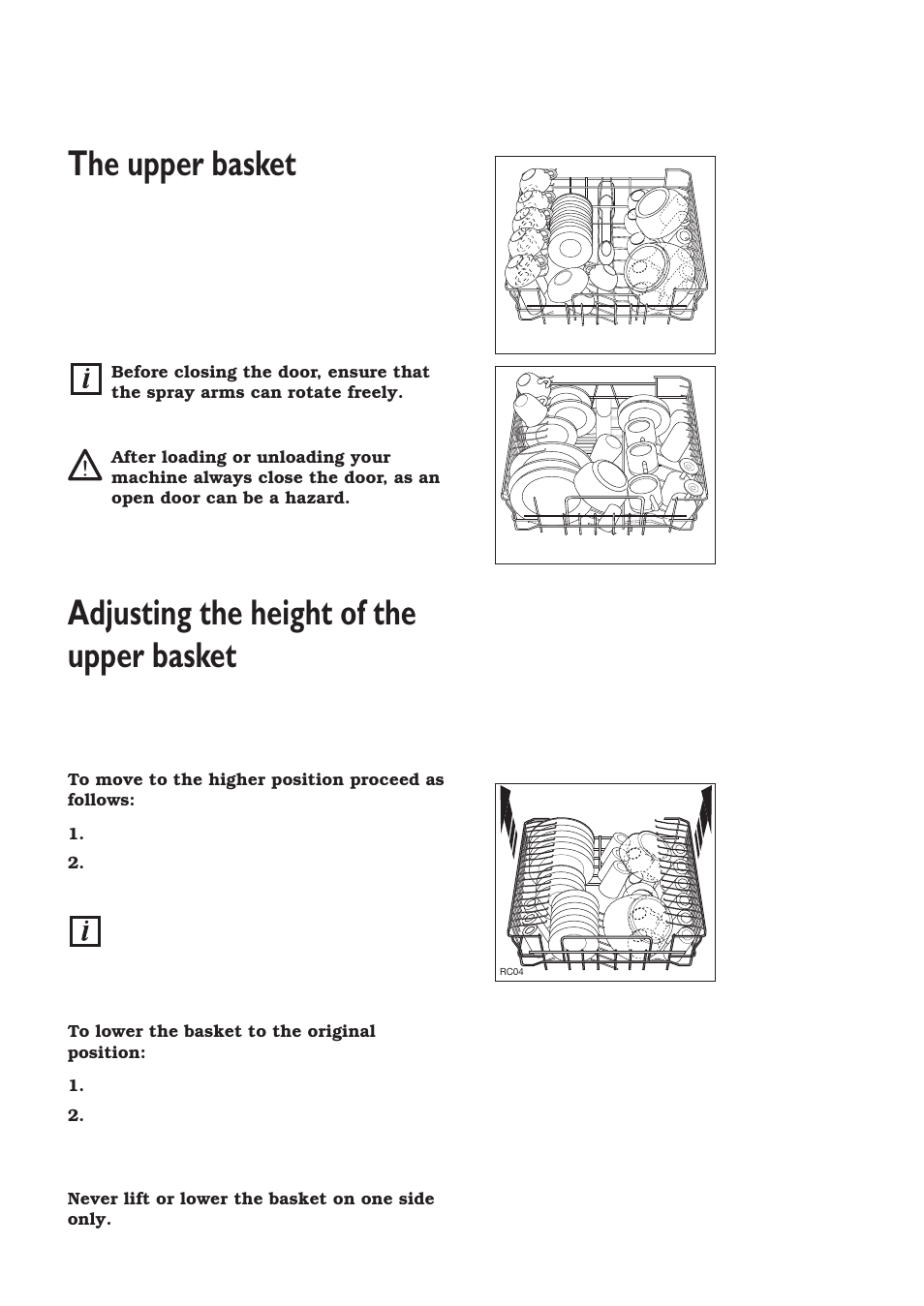 The upper basket, Adjusting the height of the upper basket | Zanussi ZT 6810 User Manual | Page 14 / 32