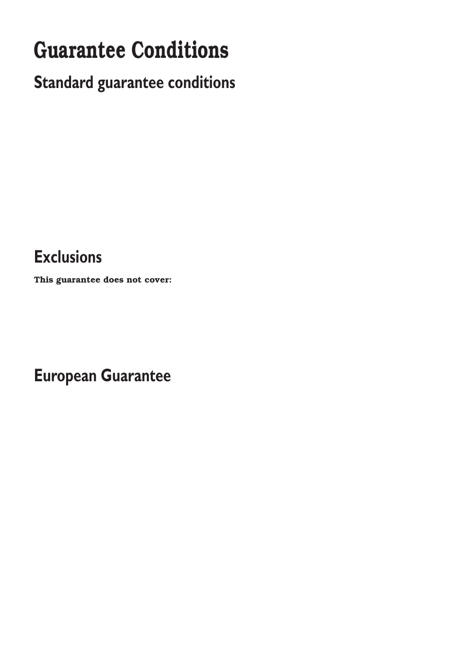 Guarantee conditions, Standard guarantee conditions, Exclusions | European guarantee | Zanussi ZT 6810 User Manual | Page 24 / 32