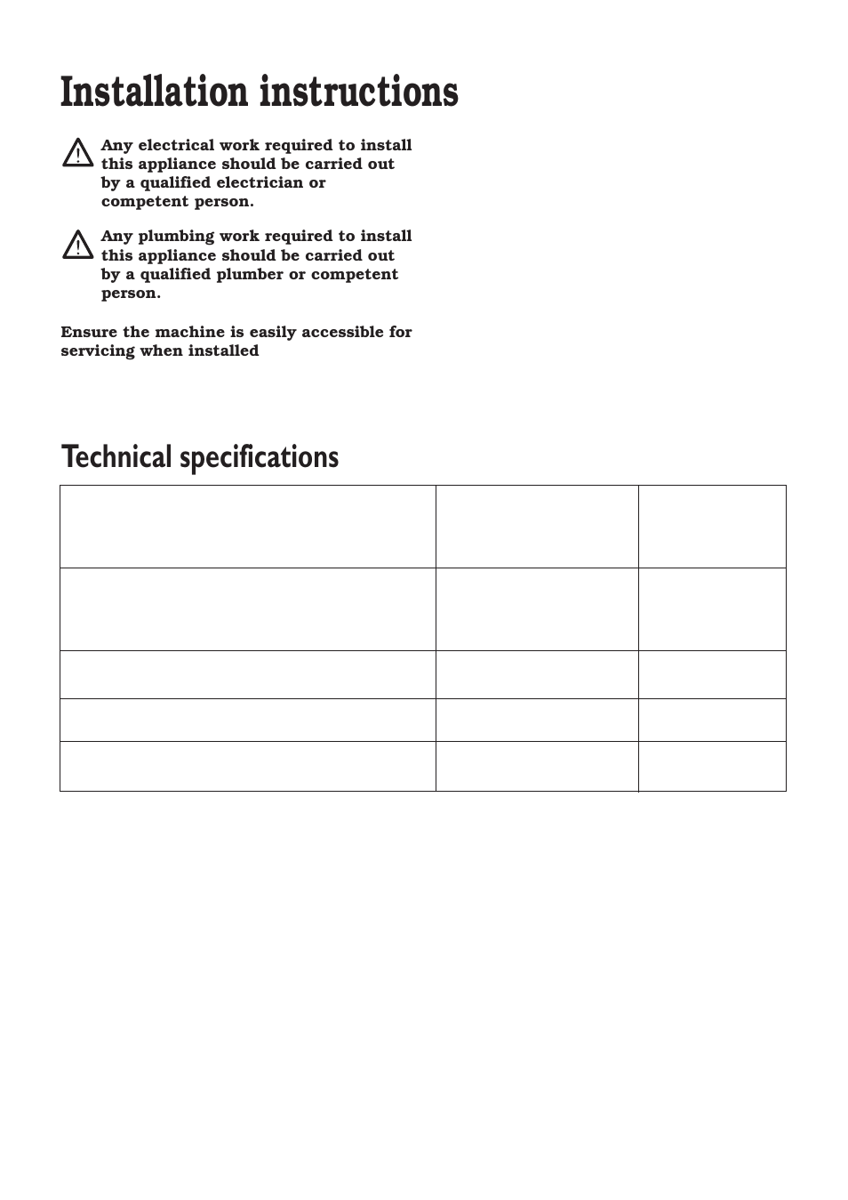 Installation instructions, Technical specifications | Zanussi ZT 6810 User Manual | Page 25 / 32