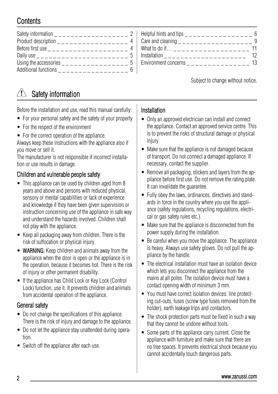 Zanussi ZOB10501 User Manual | Page 2 / 16