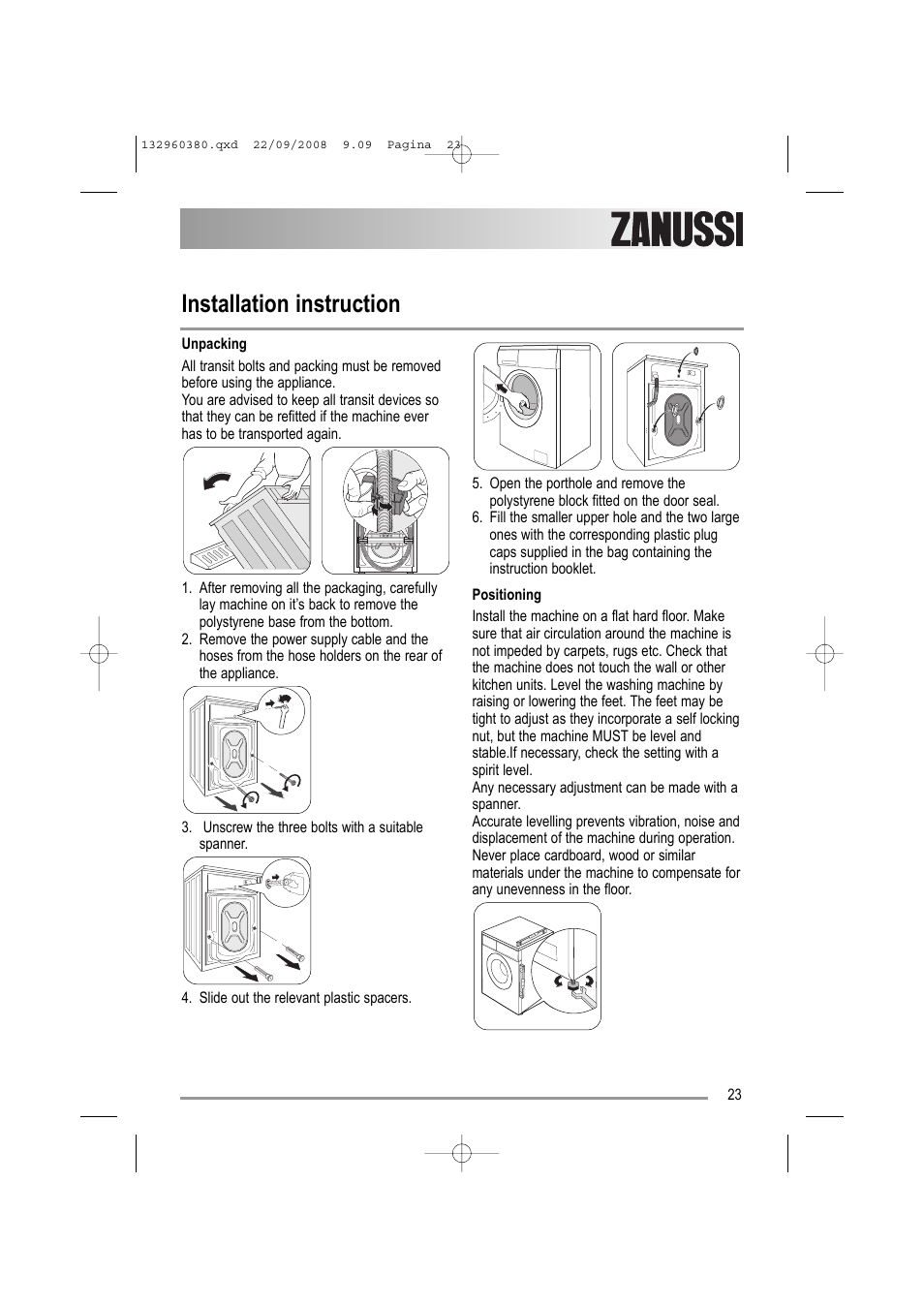 Installation instruction | Zanussi ZWF 14070 G1 User Manual | Page 23 / 28