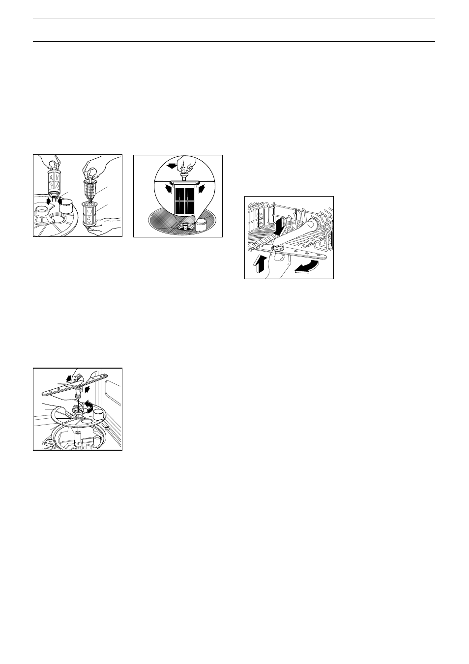 Maintenance and cleaning, Cleaning the central filters, Cleaning the large filter | Internal and external cleaning, The upper spray arm | Zanussi PID29GB User Manual | Page 13 / 16