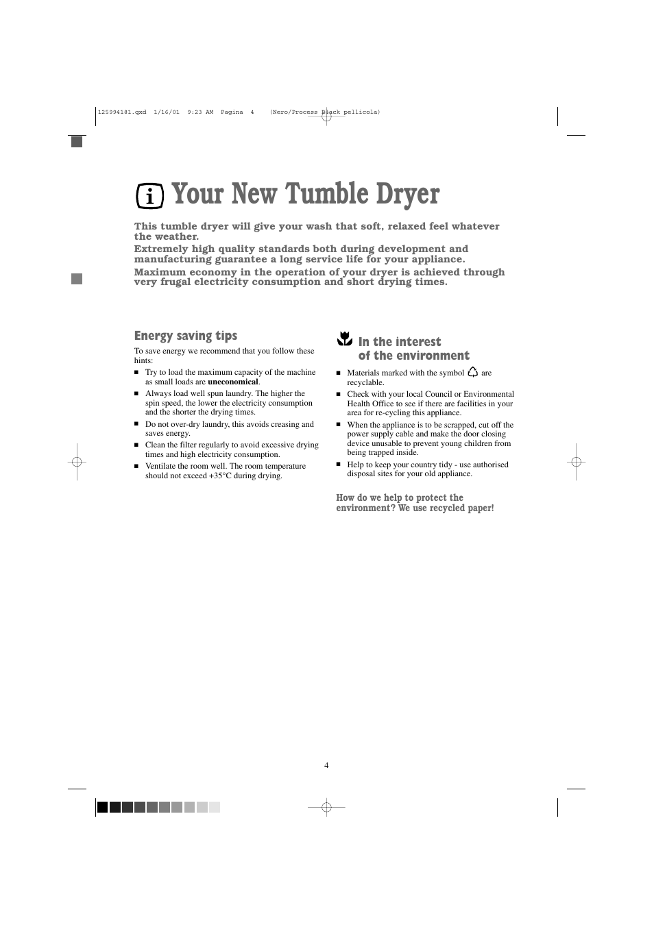Your new tumble dryer, Energy saving tips | Zanussi TDS 383 W User Manual | Page 4 / 20