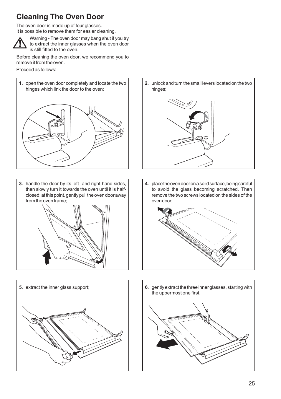Cleaning the oven door | Zanussi ZCE 651 User Manual | Page 25 / 32