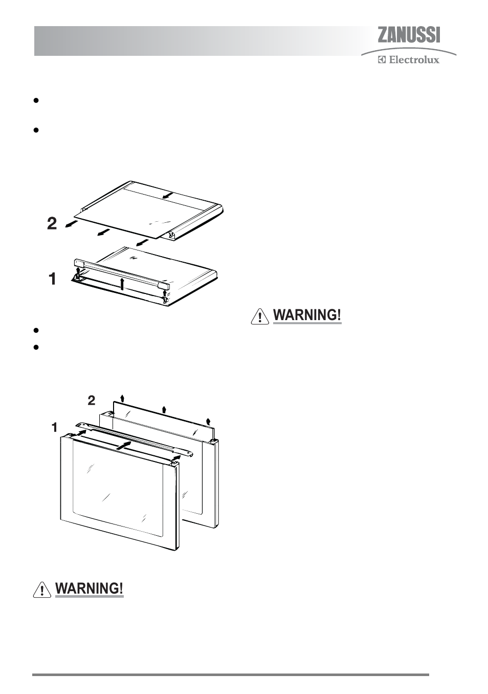 Warning | Zanussi ZKT6050 User Manual | Page 31 / 40