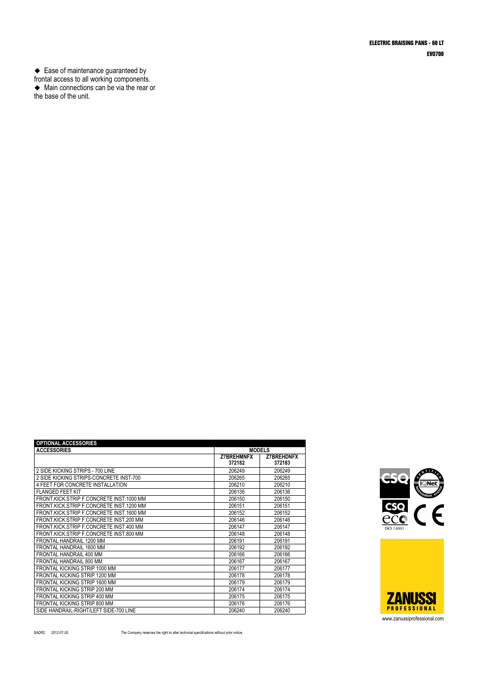 Zanussi | Zanussi EVO700 User Manual | Page 2 / 3