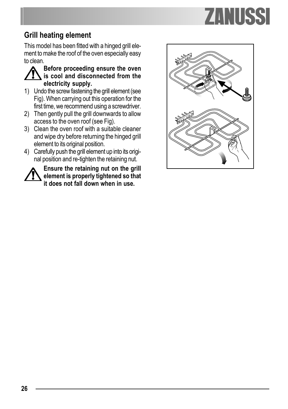 Grill heating element | Zanussi ZOB 594 User Manual | Page 26 / 72