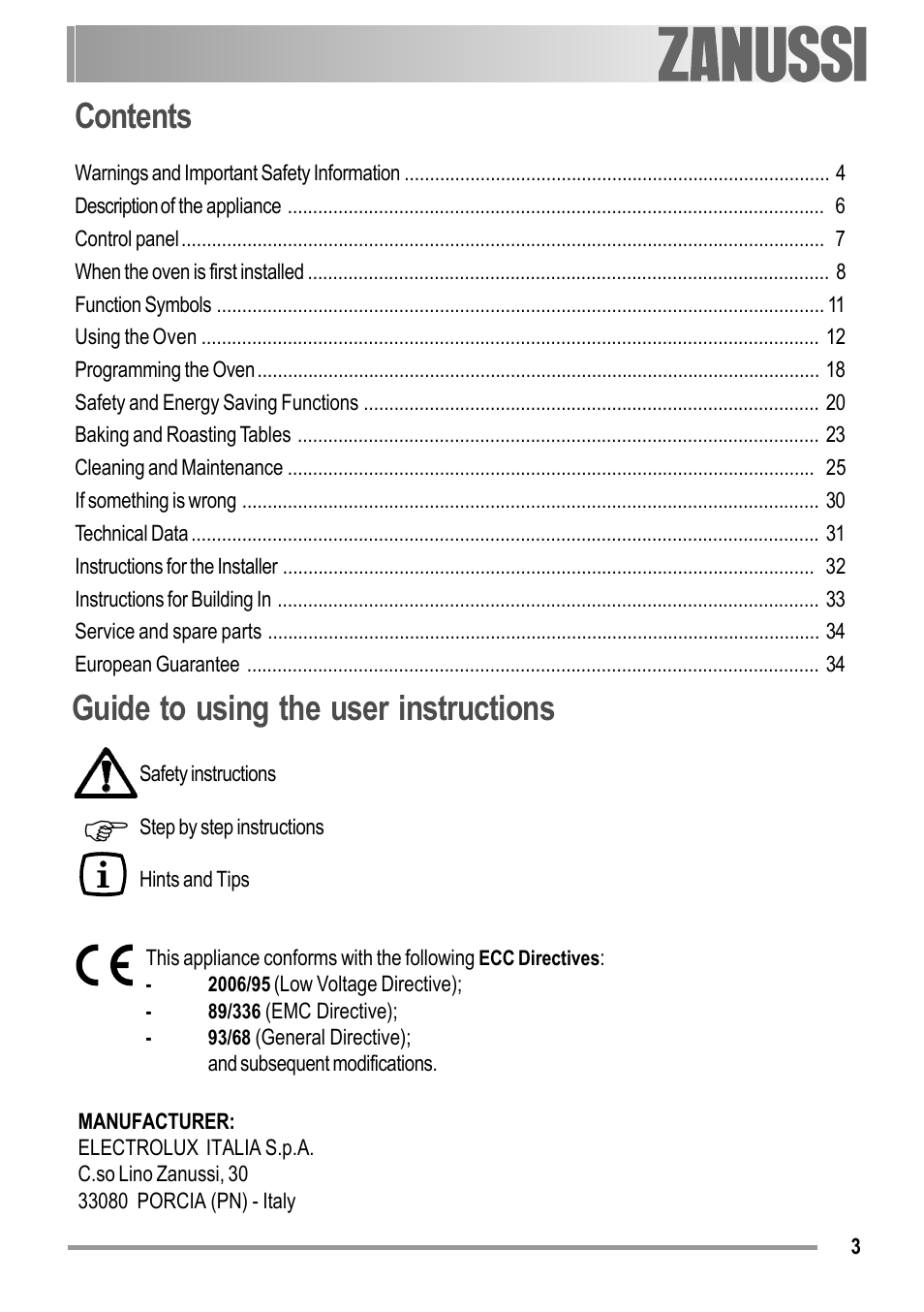 Zanussi ZOB 594 User Manual | Page 3 / 72