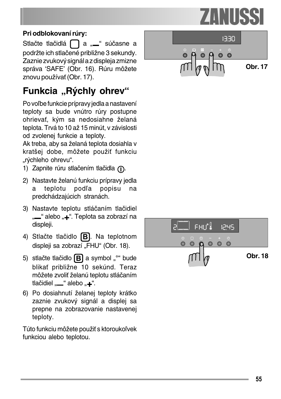 Funkcia „rýchly ohrev | Zanussi ZOB 594 User Manual | Page 55 / 72