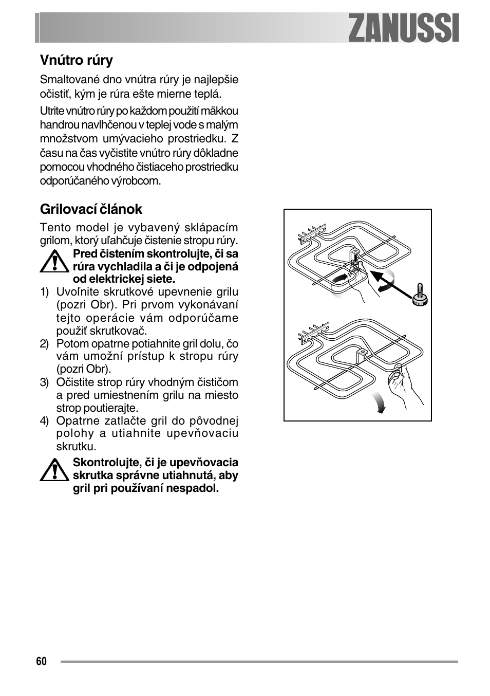 Grilovací článok, Vnútro rúry | Zanussi ZOB 594 User Manual | Page 60 / 72