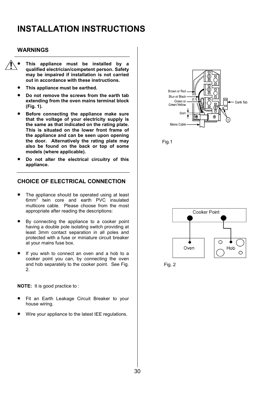 Installation instructions | Zanussi ZOU 330 User Manual | Page 30 / 36