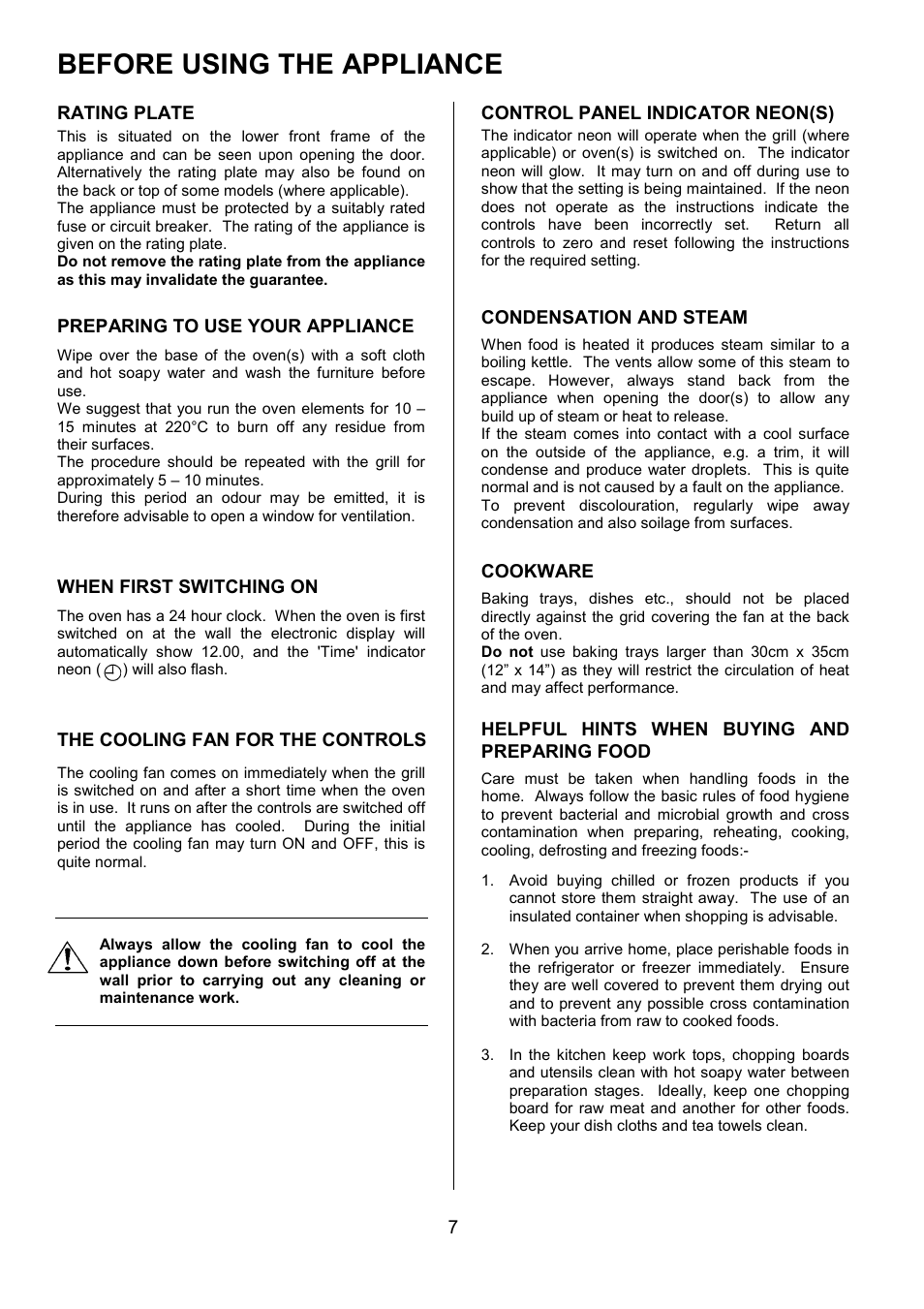 Before using the appliance | Zanussi ZOU 330 User Manual | Page 7 / 36
