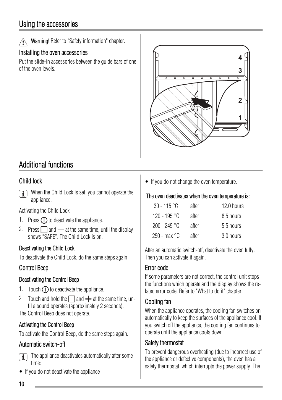 Using the accessories, Additional functions | Zanussi ZYB992 User Manual | Page 10 / 20