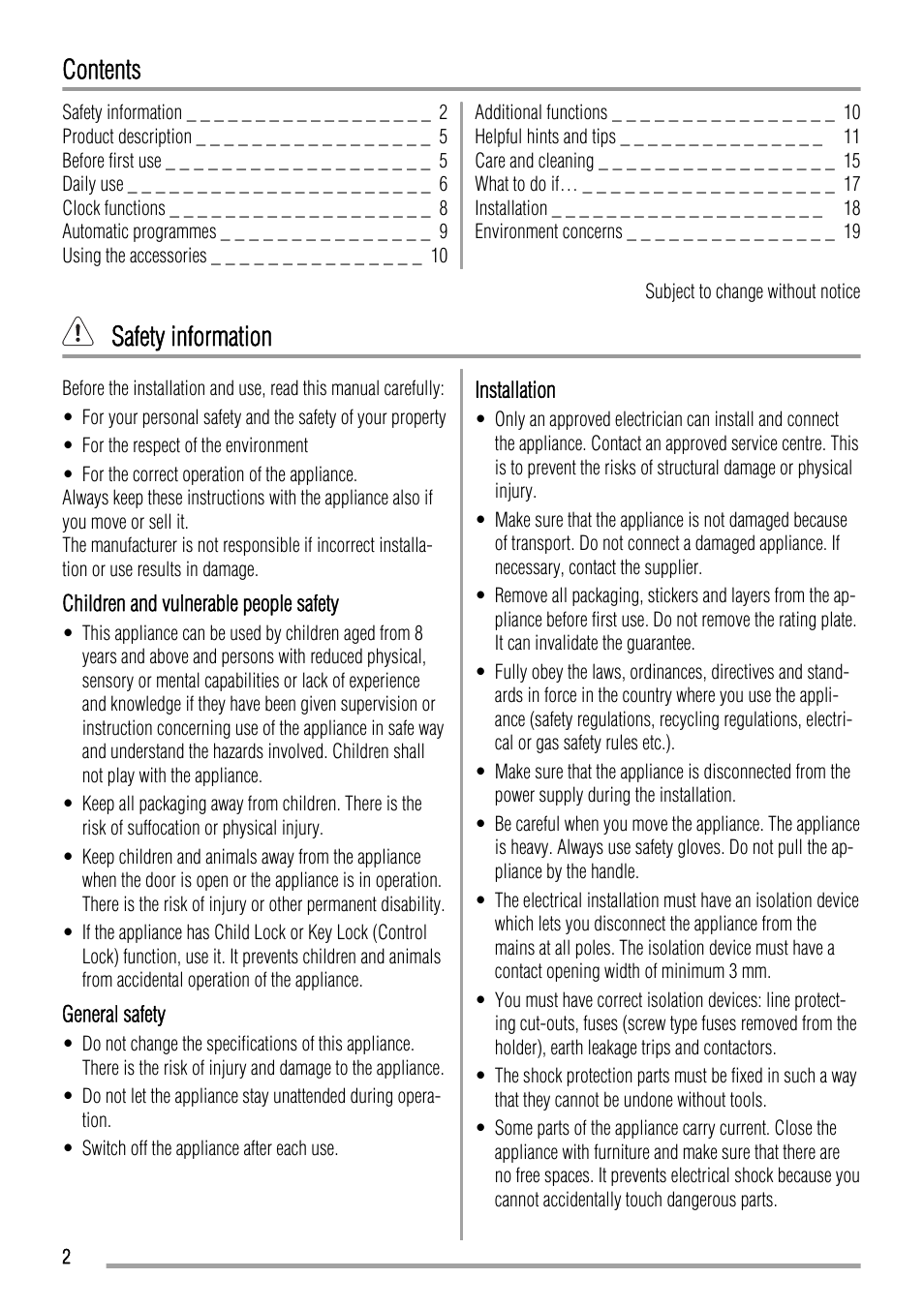Zanussi ZYB992 User Manual | Page 2 / 20