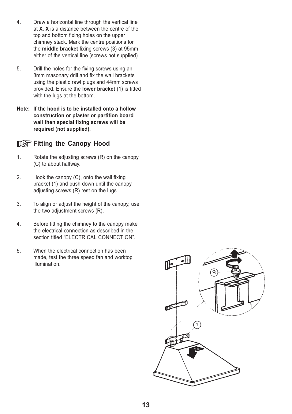 Fitting the canopy hood | Zanussi ZHC 913 User Manual | Page 13 / 20