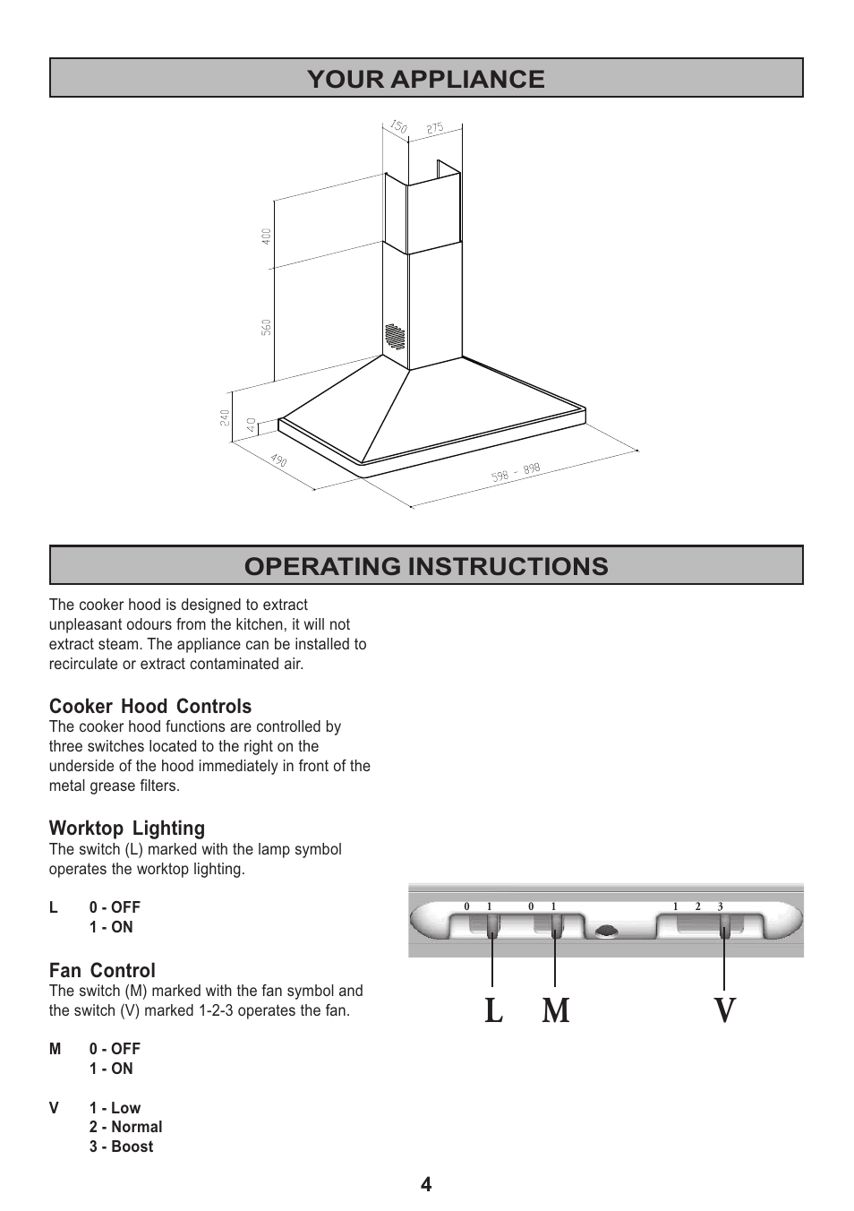 Lm v, Your appliance operating instructions | Zanussi ZHC 913 User Manual | Page 4 / 20