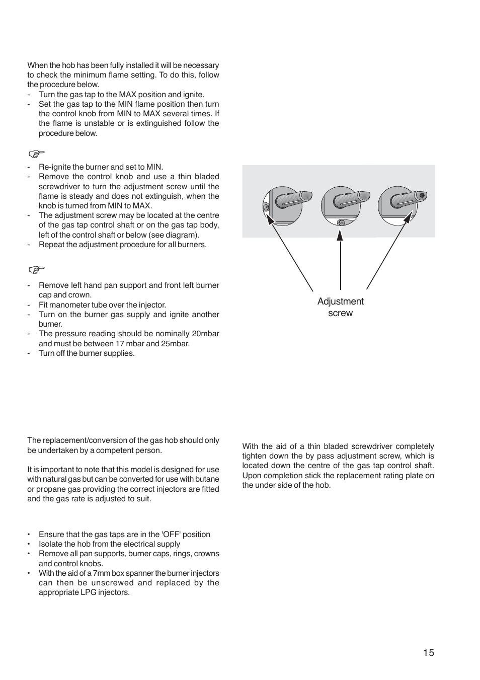 Conversion from natural gas to lpg, Commissioning | Zanussi ZGL 62 ITX User Manual | Page 15 / 20