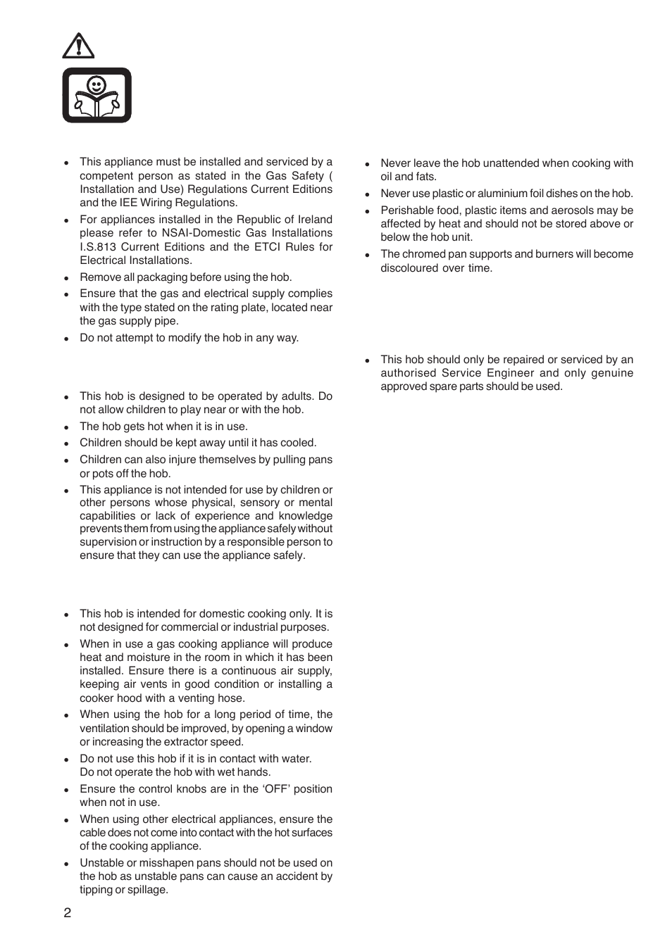 Important safety information, Installation, Child safety | During use, Service | Zanussi ZGL 62 ITX User Manual | Page 2 / 20