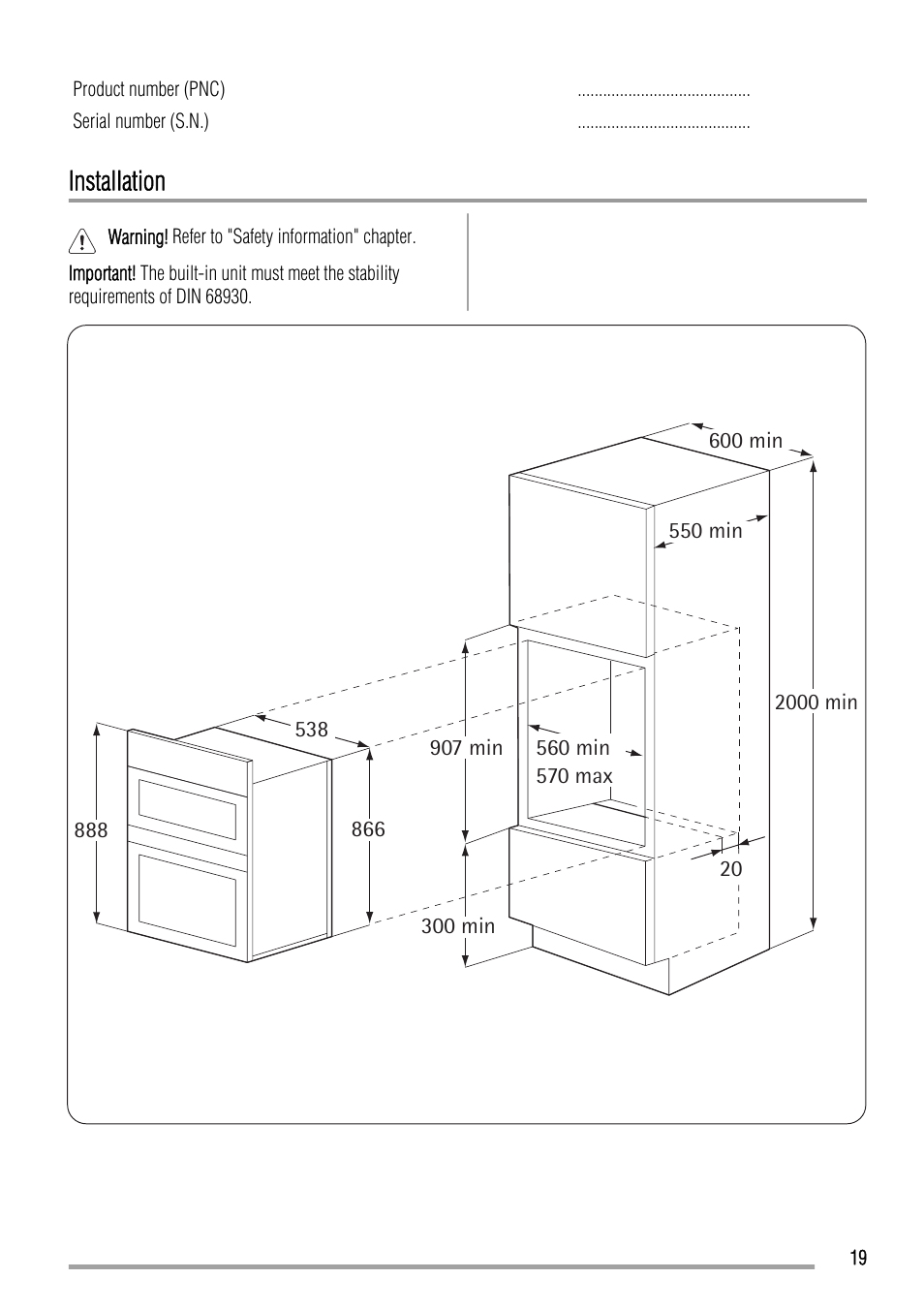 Installation | Zanussi ZOD580 User Manual | Page 19 / 24