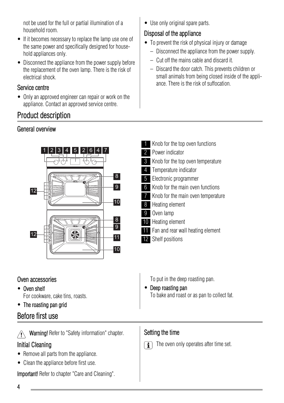 Product description, Before first use | Zanussi ZOD580 User Manual | Page 4 / 24