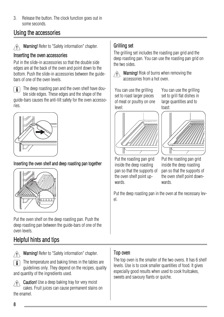Using the accessories, Helpful hints and tips | Zanussi ZOD580 User Manual | Page 8 / 24