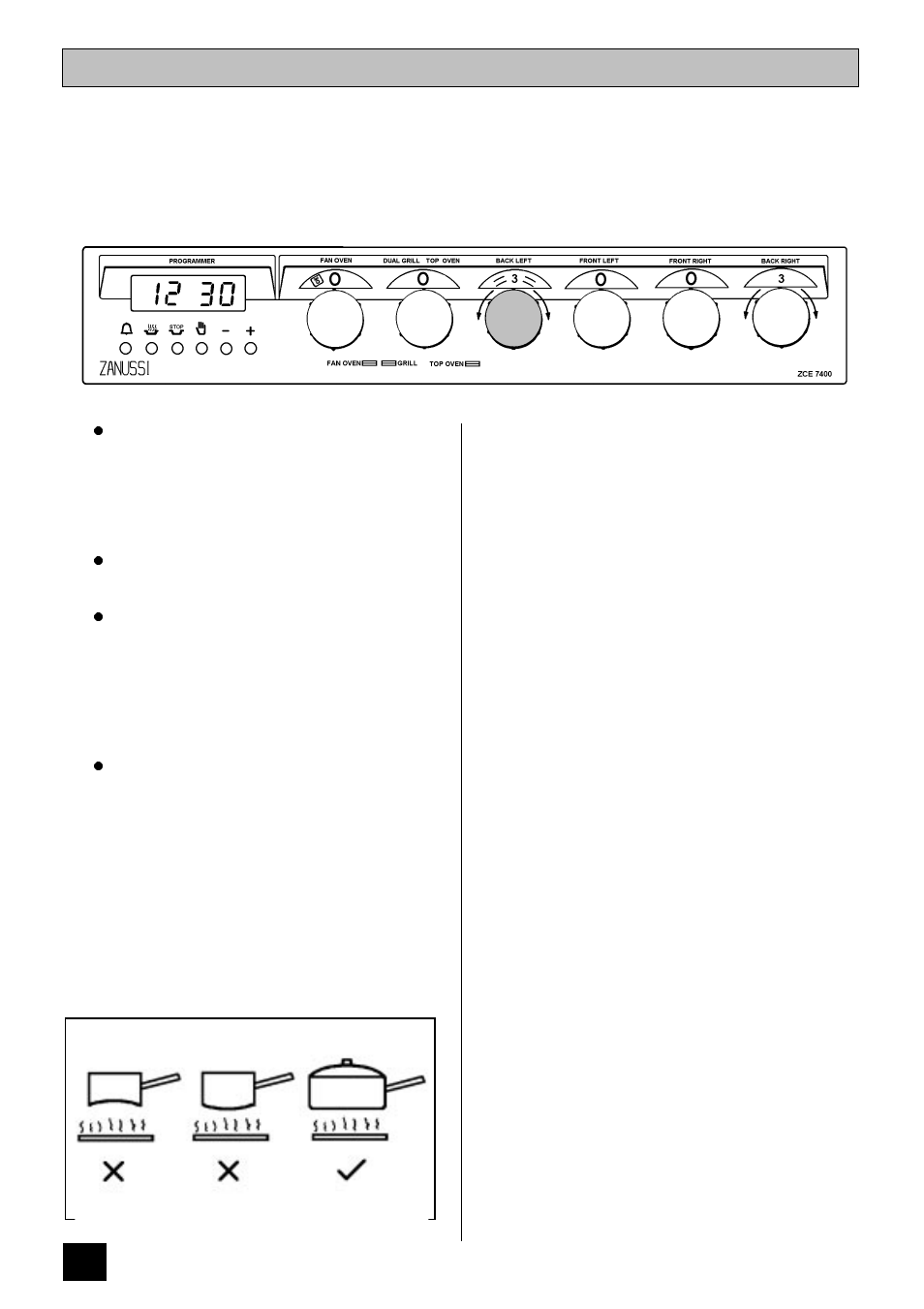 The ceramic hob | Zanussi ZCE 7400 User Manual | Page 16 / 36