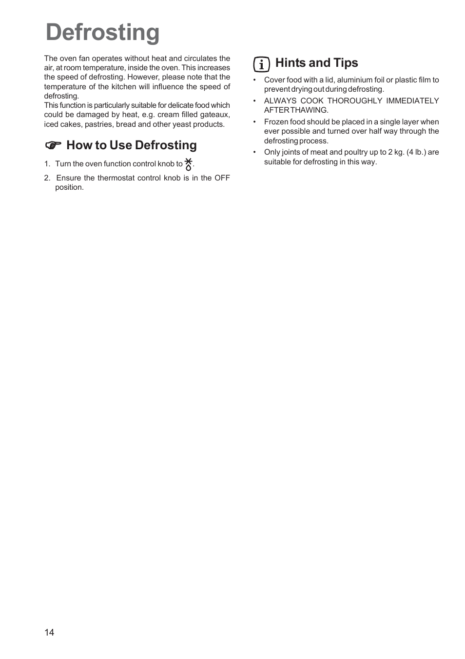 Defrosting | Zanussi ZBS 663 User Manual | Page 14 / 24