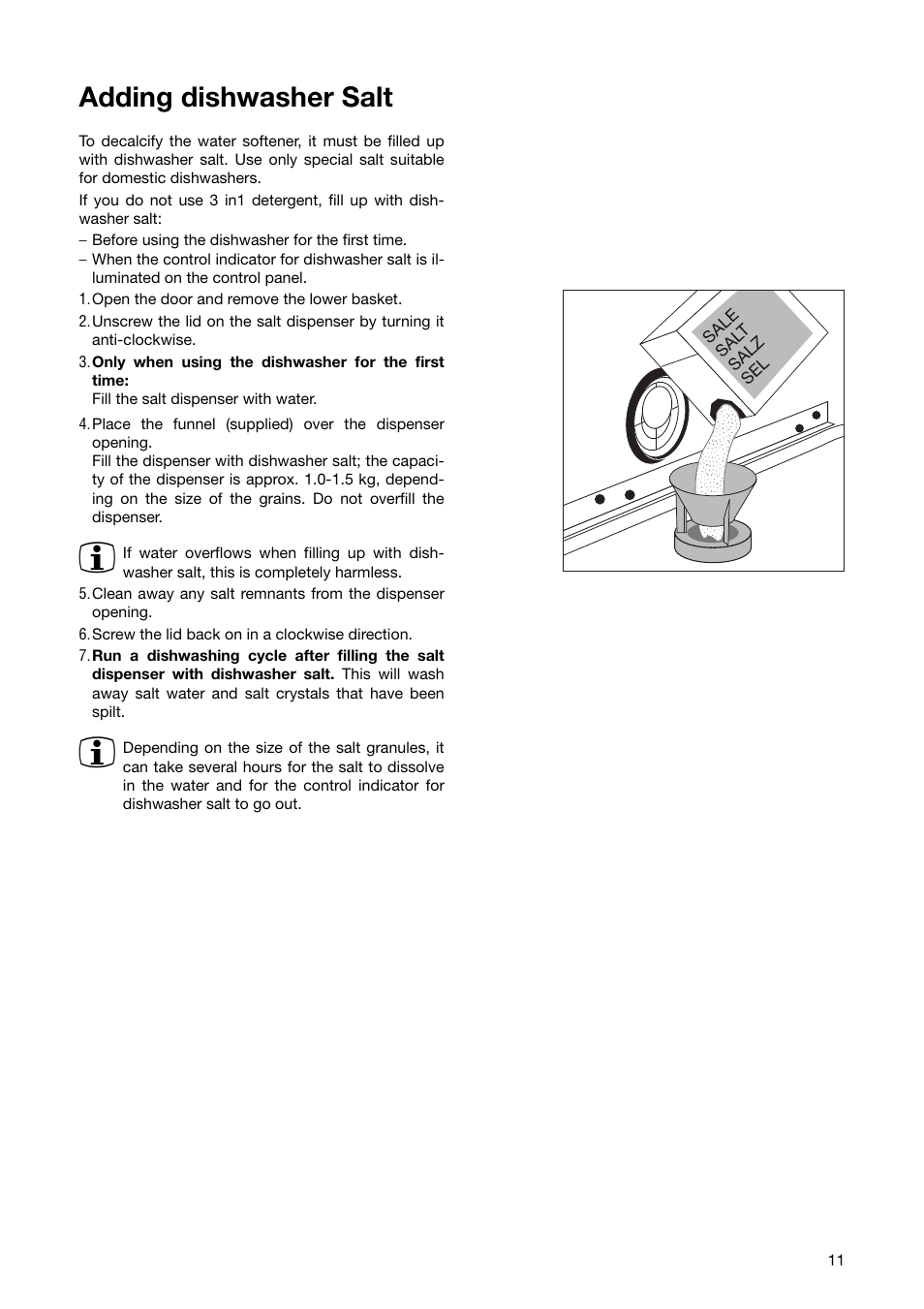 Adding dishwasher salt | Zanussi ZSF 6171 User Manual | Page 11 / 44
