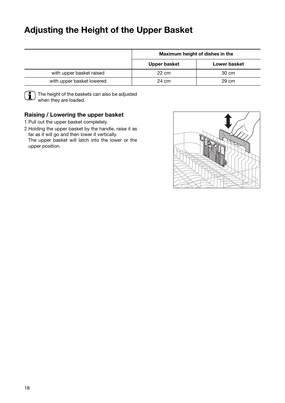 Adjusting the height of the upper basket | Zanussi ZSF 6171 User Manual | Page 18 / 44