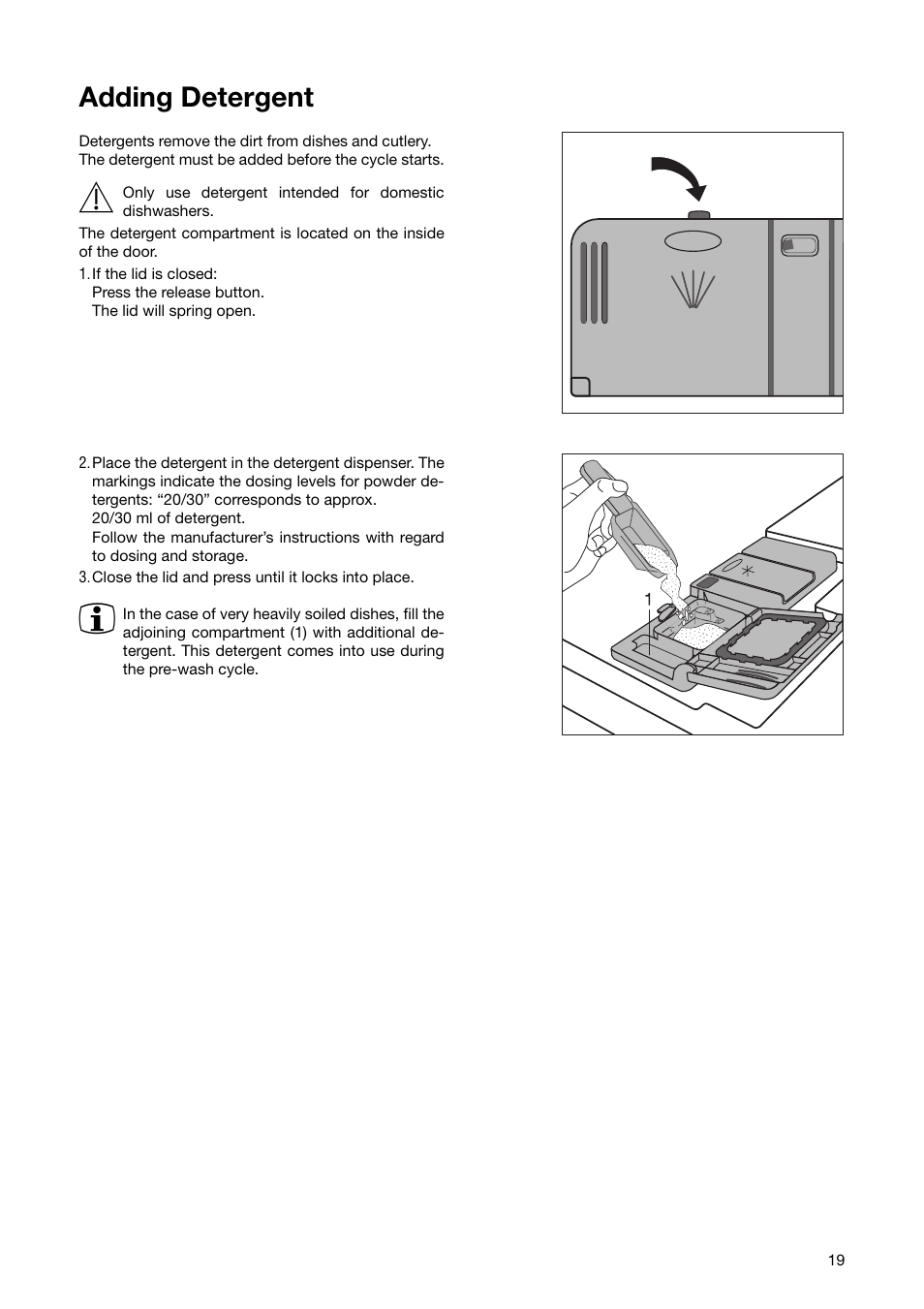 Adding detergent | Zanussi ZSF 6171 User Manual | Page 19 / 44