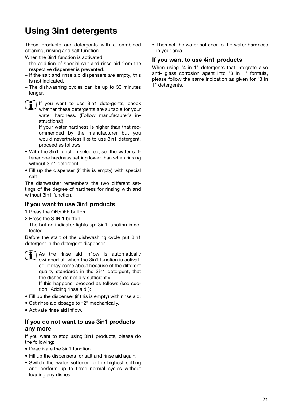 Using 3in1 detergents | Zanussi ZSF 6171 User Manual | Page 21 / 44