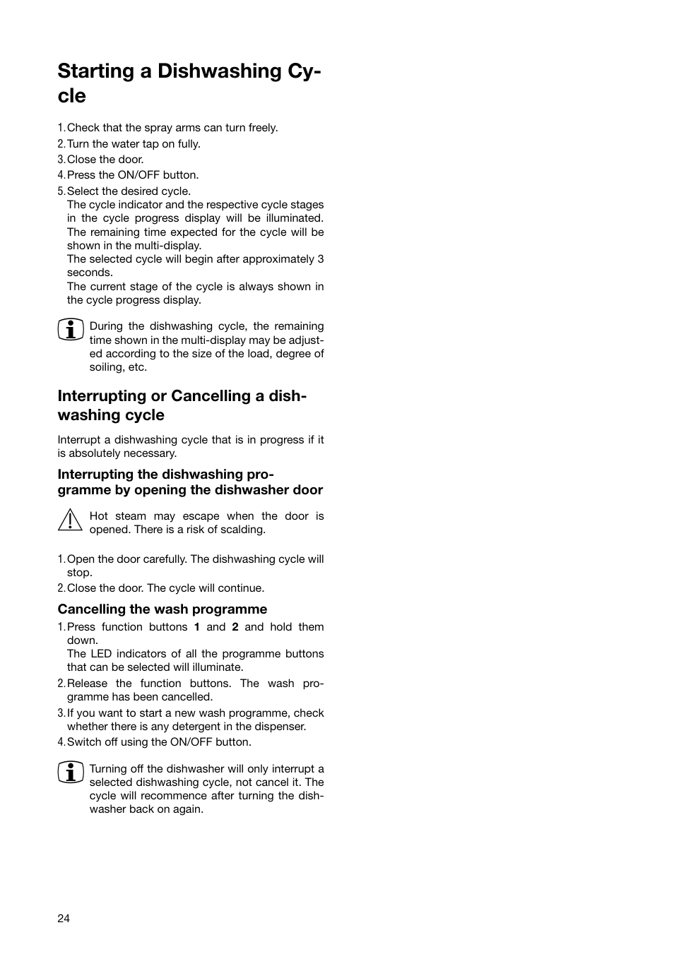 Starting a dishwashing cy- cle | Zanussi ZSF 6171 User Manual | Page 24 / 44