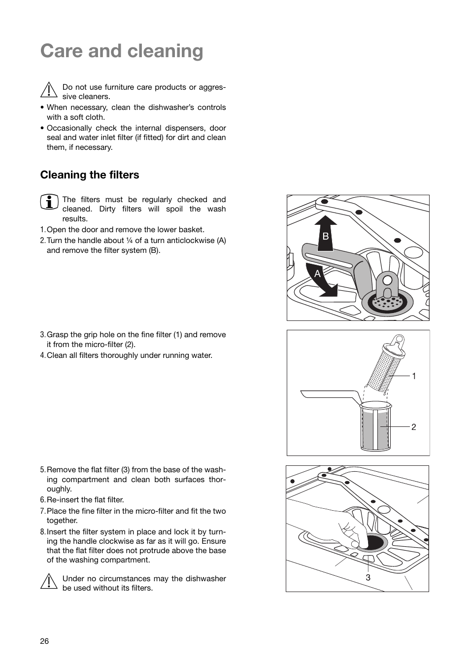 Care and cleaning 1 | Zanussi ZSF 6171 User Manual | Page 26 / 44