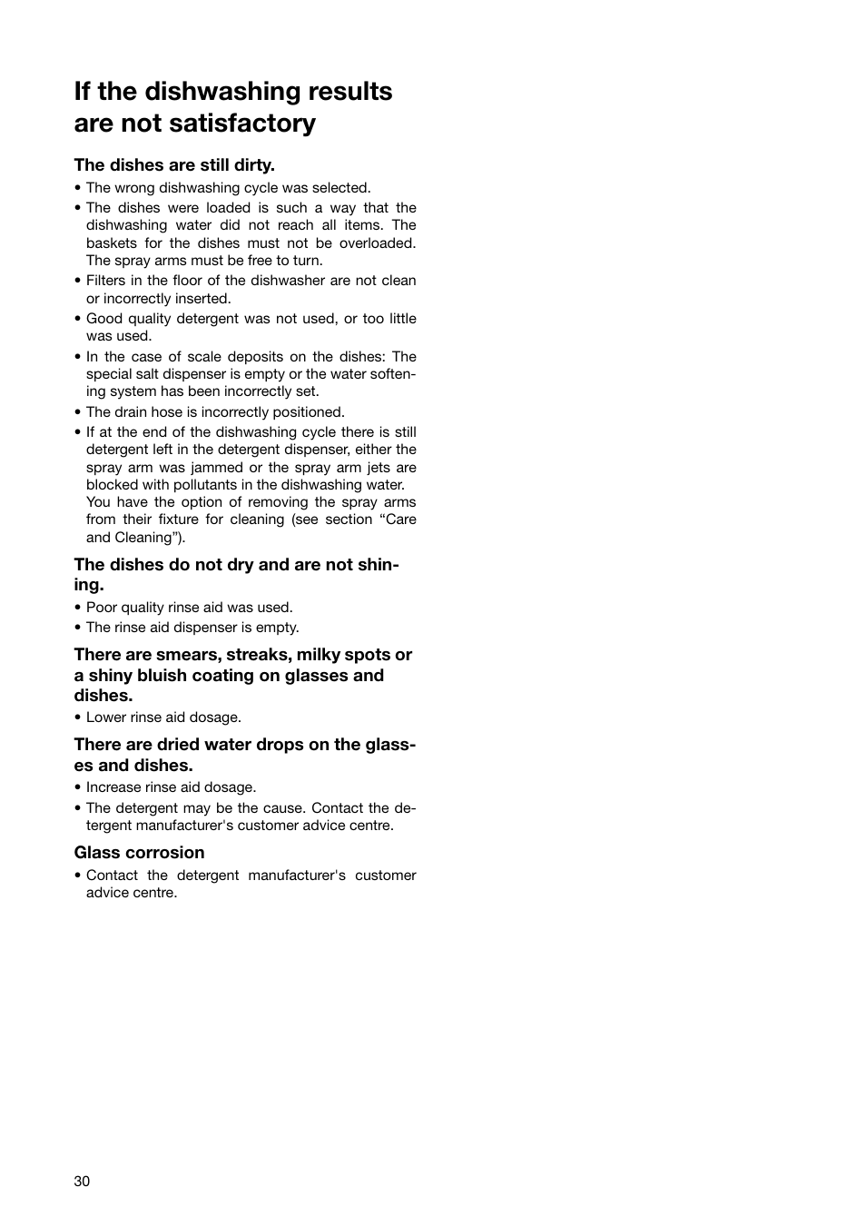 If the dishwashing results are not satisfactory | Zanussi ZSF 6171 User Manual | Page 30 / 44